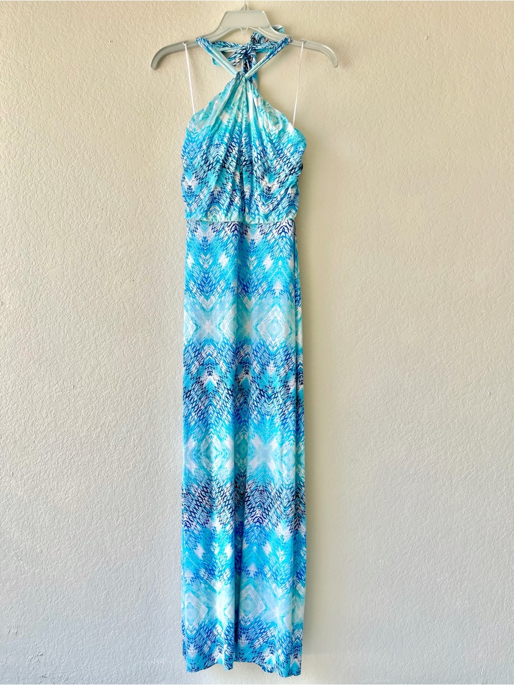 Cynthia Rowley Halter Maxi Dress Blue Geometric Print